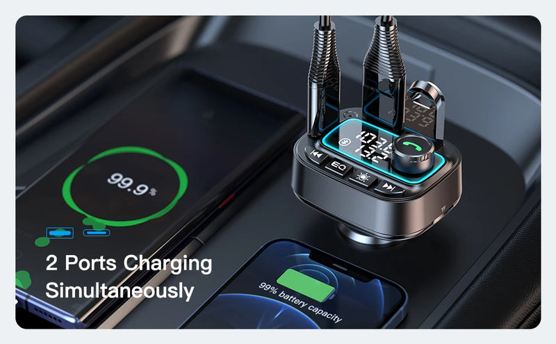 Carregador de carro Bluetooth 5.3 Transmissor FM 30W USB C Adaptador de carro Rádio sem fio MP3 Player Receptor de áudio de música Chamadas viva-voz