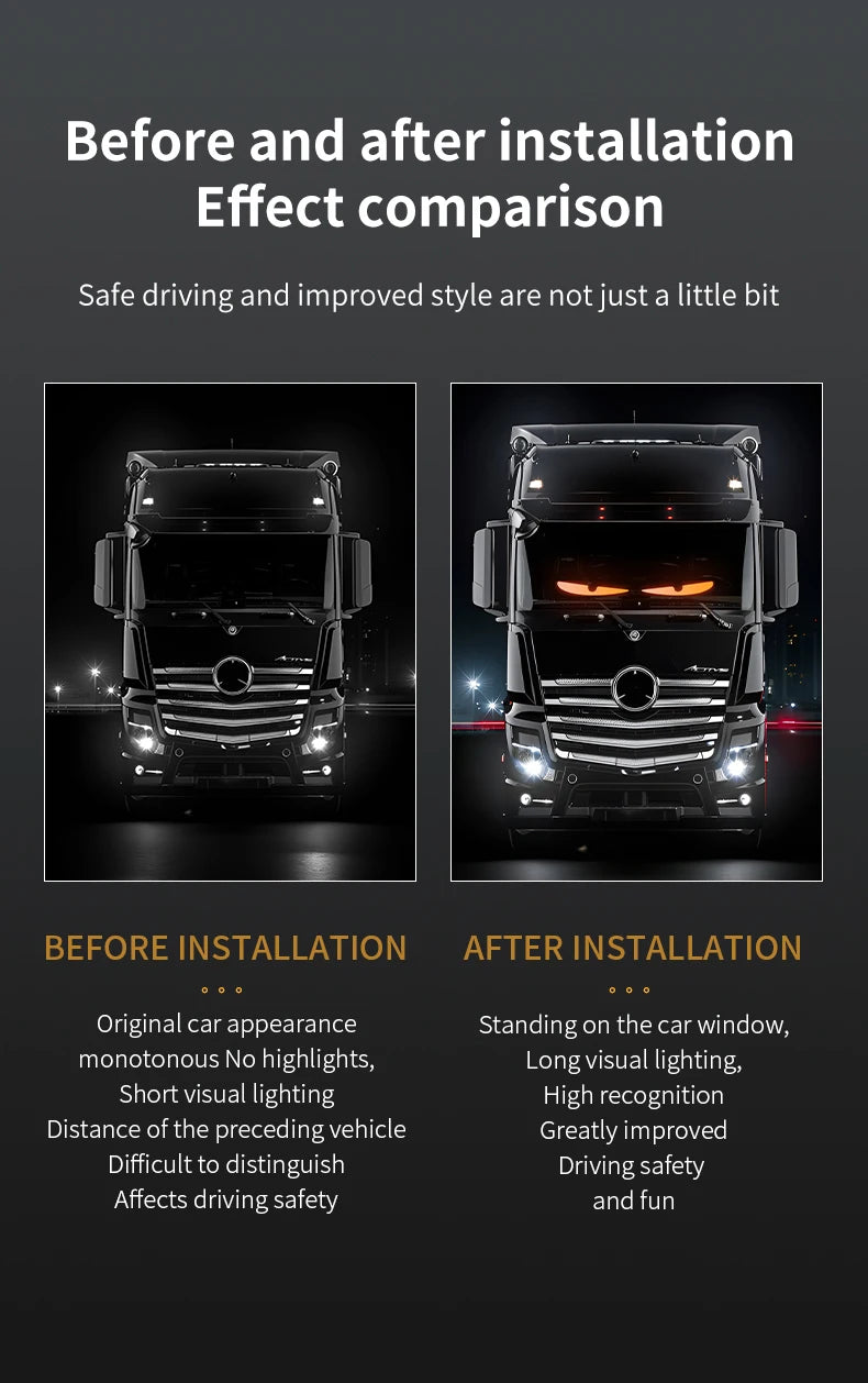 Painel de luz LED Devil Eye para caminhão, carro, controle remoto, iluminação dobrável e suave, rolagem para para-brisa, 12V 24V