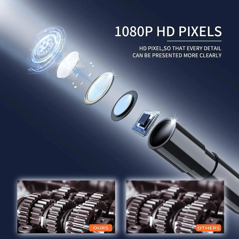 Câmera de inspeção endoscópica de drenagem de esgoto automotivo de 8 mm 1080p com tela para carros, à prova d'água industrial