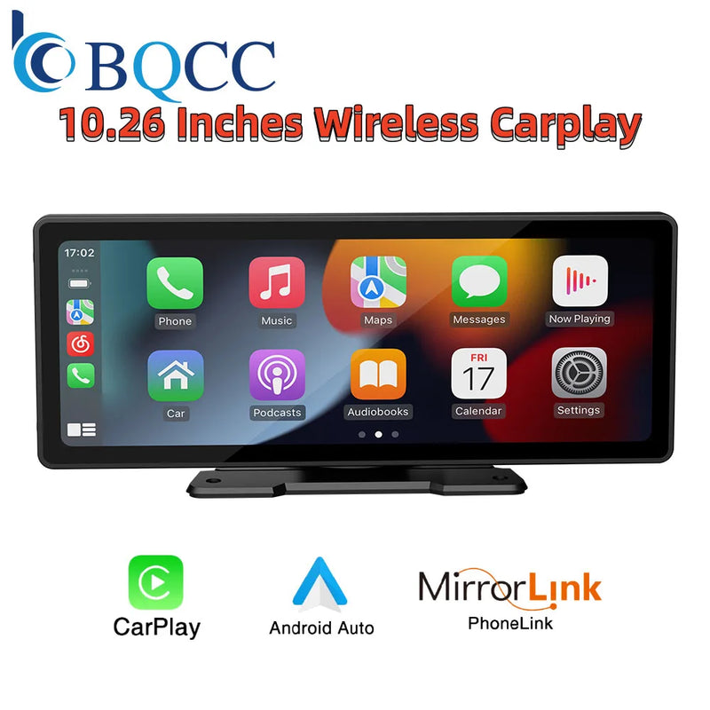 BQCC Universal 10,26” Tela Car Radio Multimídia WIFI Video Player Tela Carplay Sem Fio para Apple ou Android