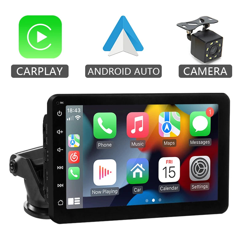 Hippcron Rádio automotivo de 7 polegadas Multimídia Player de vídeo Sem fio Carplay e Android Auto sem fio Portátil Universal Tela sensível ao toque