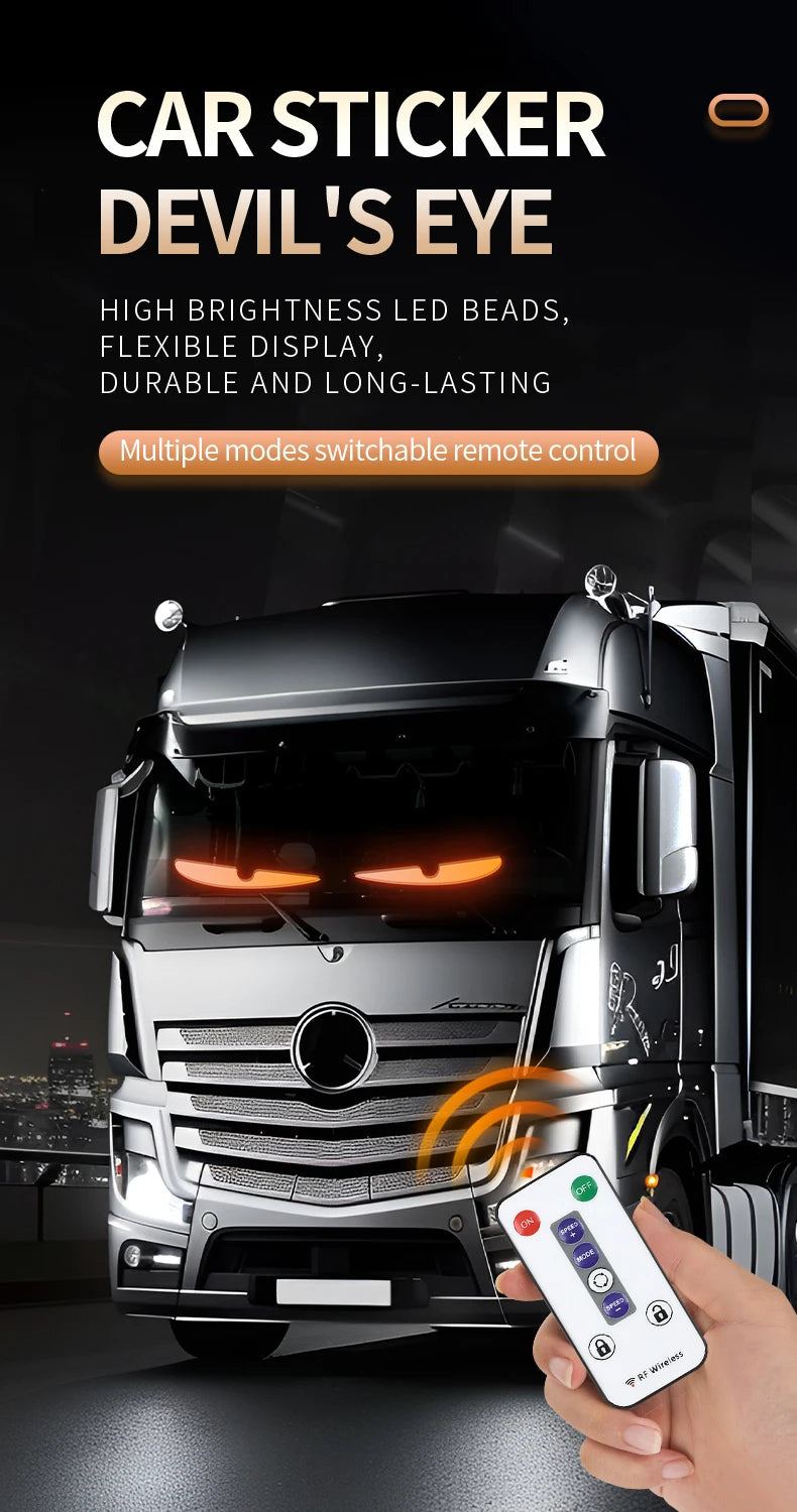 Painel de luz LED Devil Eye para caminhão, carro, controle remoto, iluminação dobrável e suave, rolagem para para-brisa, 12V 24V