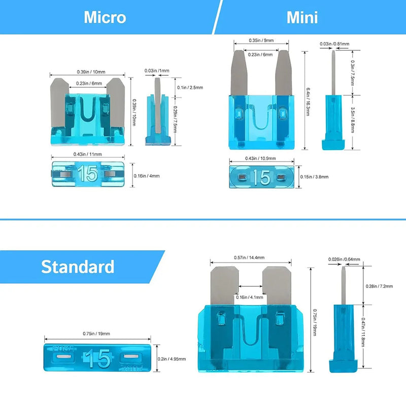 Kit sortido de fusíveis com 300 peças, mini fusíveis padrão/micro lâminas, extrator automotivo para carro/caminhão (2/3/5/7,5/10/15/20/25/30/35/40A)