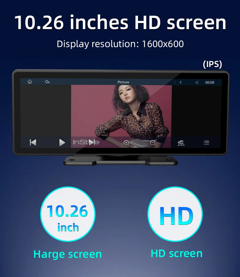 BQCC Universal 10,26” Tela Car Radio Multimídia WIFI Video Player Tela Carplay Sem Fio para Apple ou Android