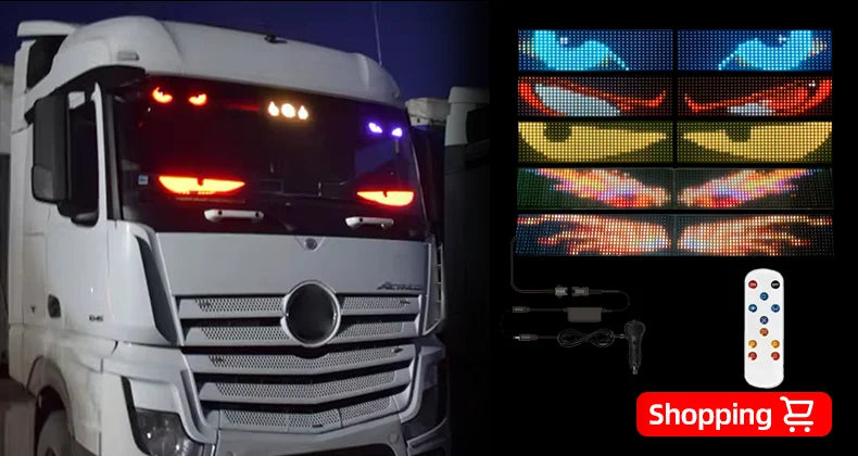 Painel de luz LED Devil Eye para caminhão, carro, controle remoto, iluminação dobrável e suave, rolagem para para-brisa, 12V 24V