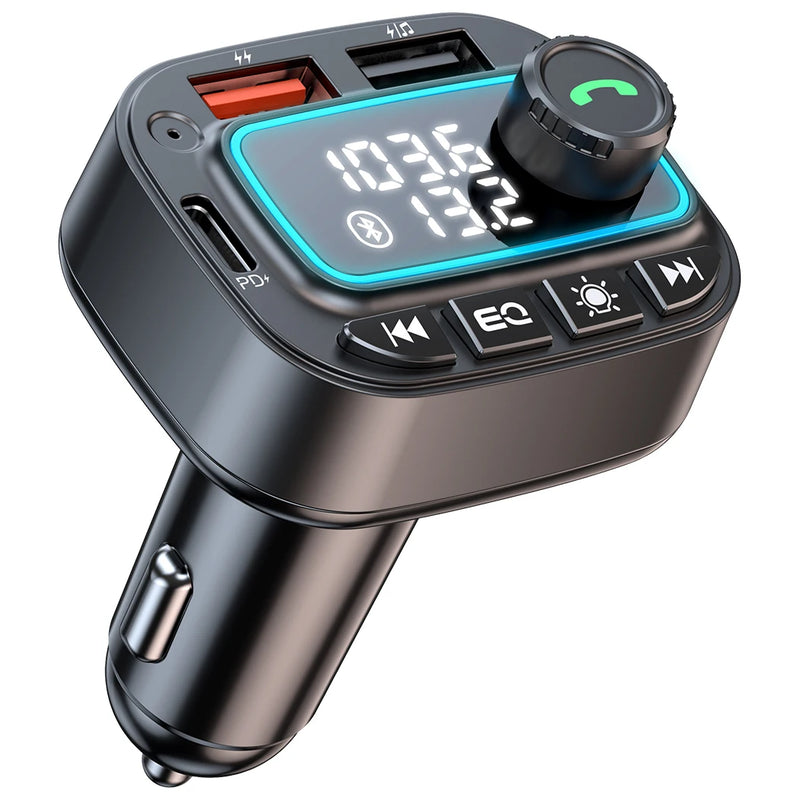 Carregador de carro Bluetooth 5.3 Transmissor FM 30W USB C Adaptador de carro Rádio sem fio MP3 Player Receptor de áudio de música Chamadas viva-voz