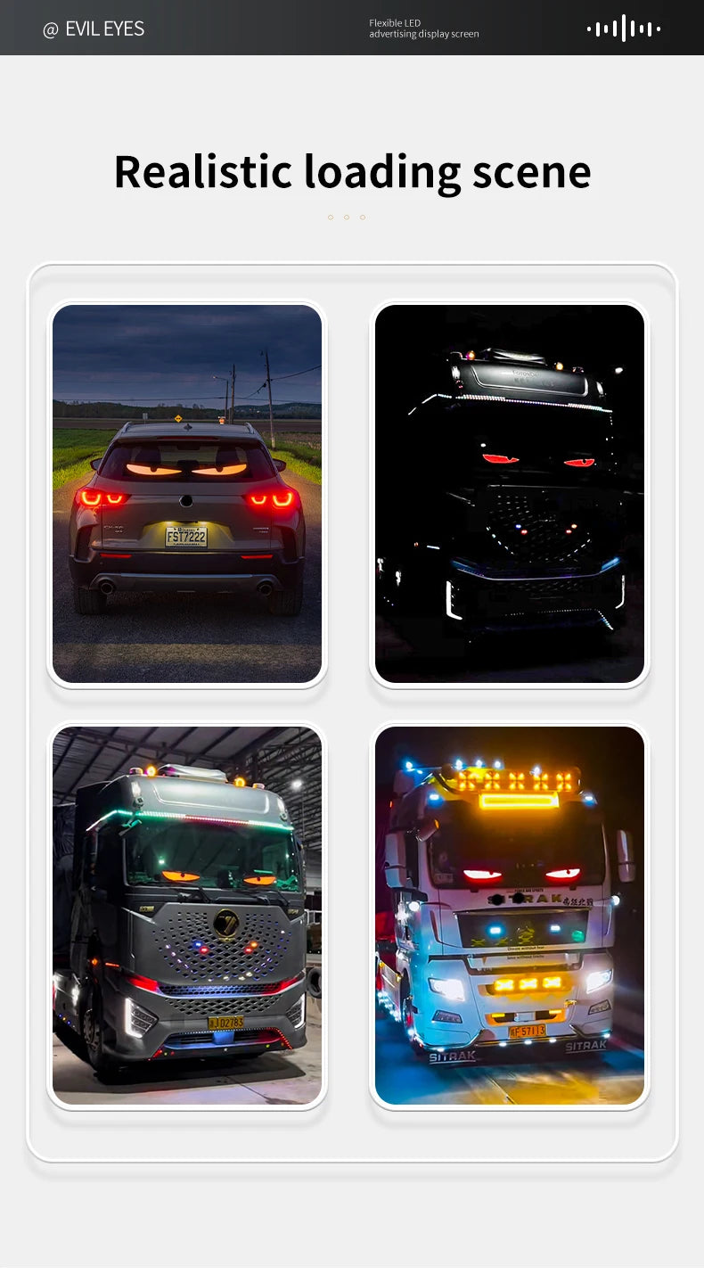 Painel de luz LED Devil Eye para caminhão, carro, controle remoto, iluminação dobrável e suave, rolagem para para-brisa, 12V 24V