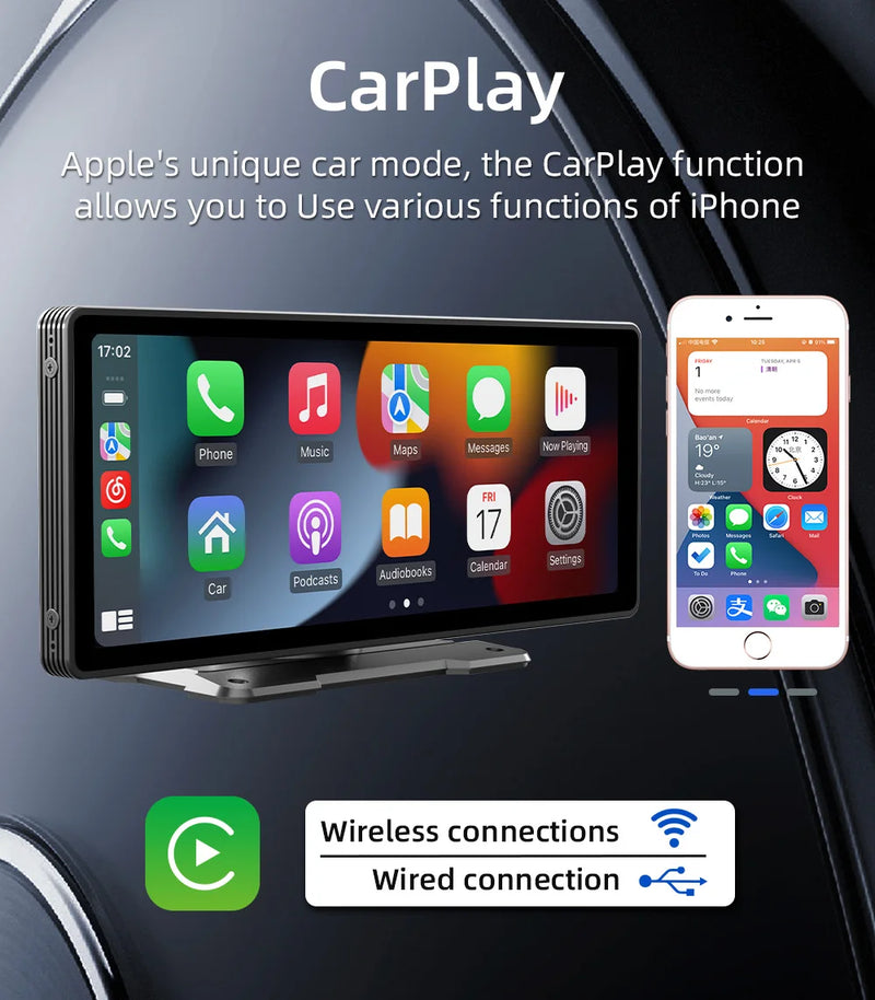 BQCC Universal 10,26” Tela Car Radio Multimídia WIFI Video Player Tela Carplay Sem Fio para Apple ou Android