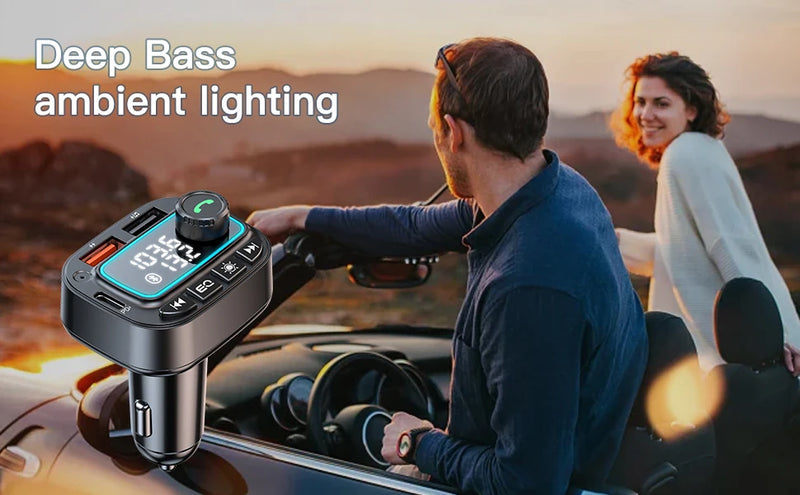 Carregador de carro Bluetooth 5.3 Transmissor FM 30W USB C Adaptador de carro Rádio sem fio MP3 Player Receptor de áudio de música Chamadas viva-voz
