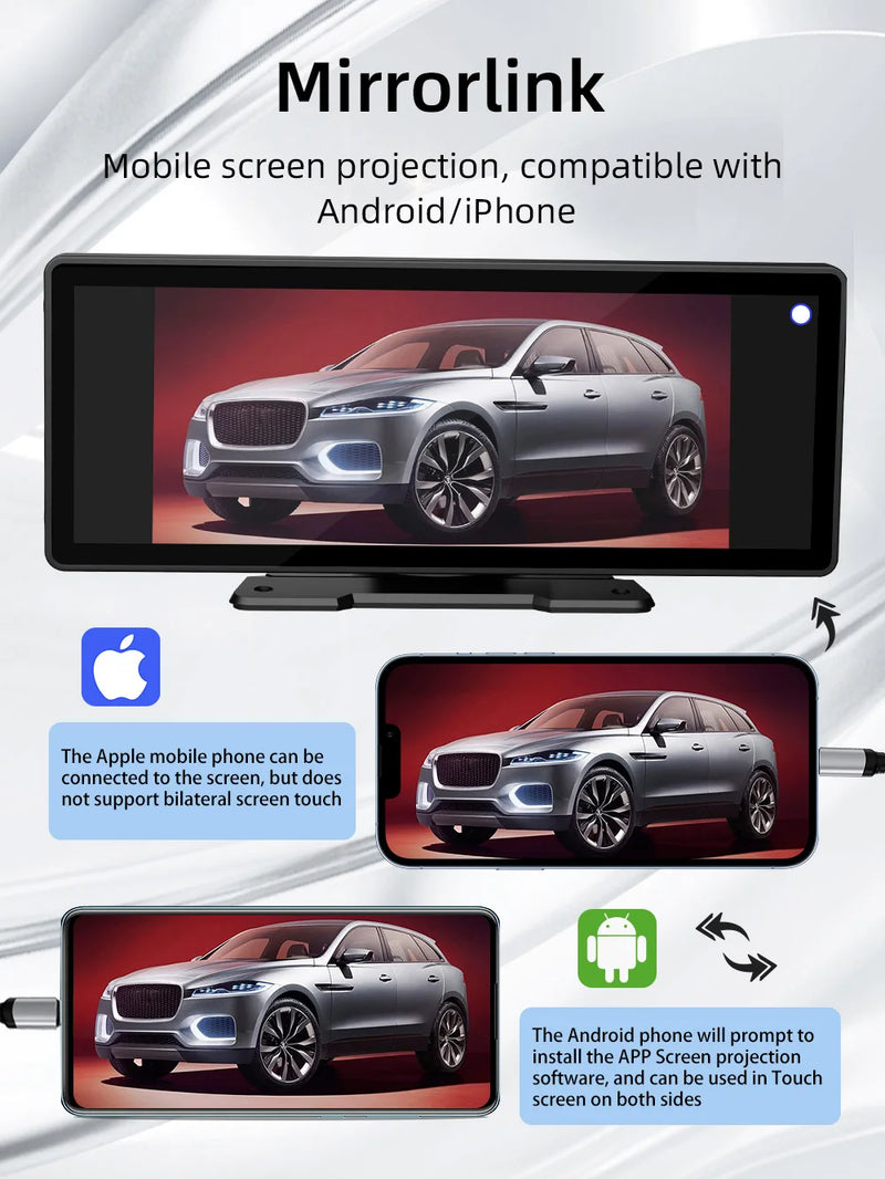 BQCC Universal 10,26” Tela Car Radio Multimídia WIFI Video Player Tela Carplay Sem Fio para Apple ou Android