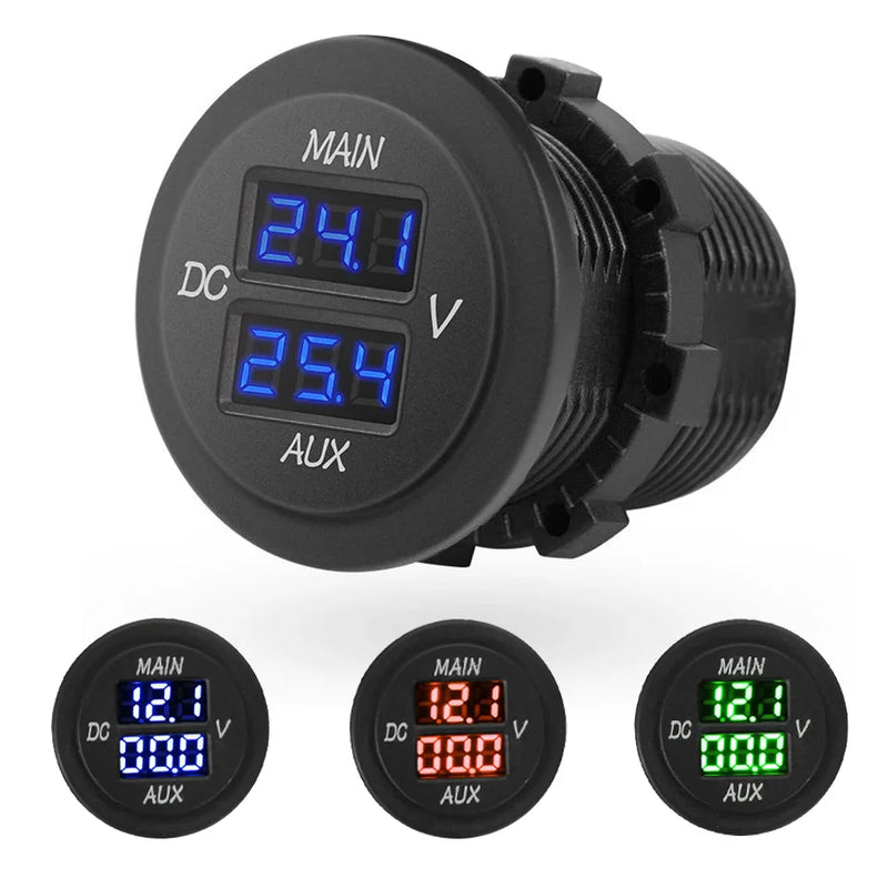 Voltímetro digital LED para carro, painel redondo, monitor de voltagem para carro, caminhonete, trailer
