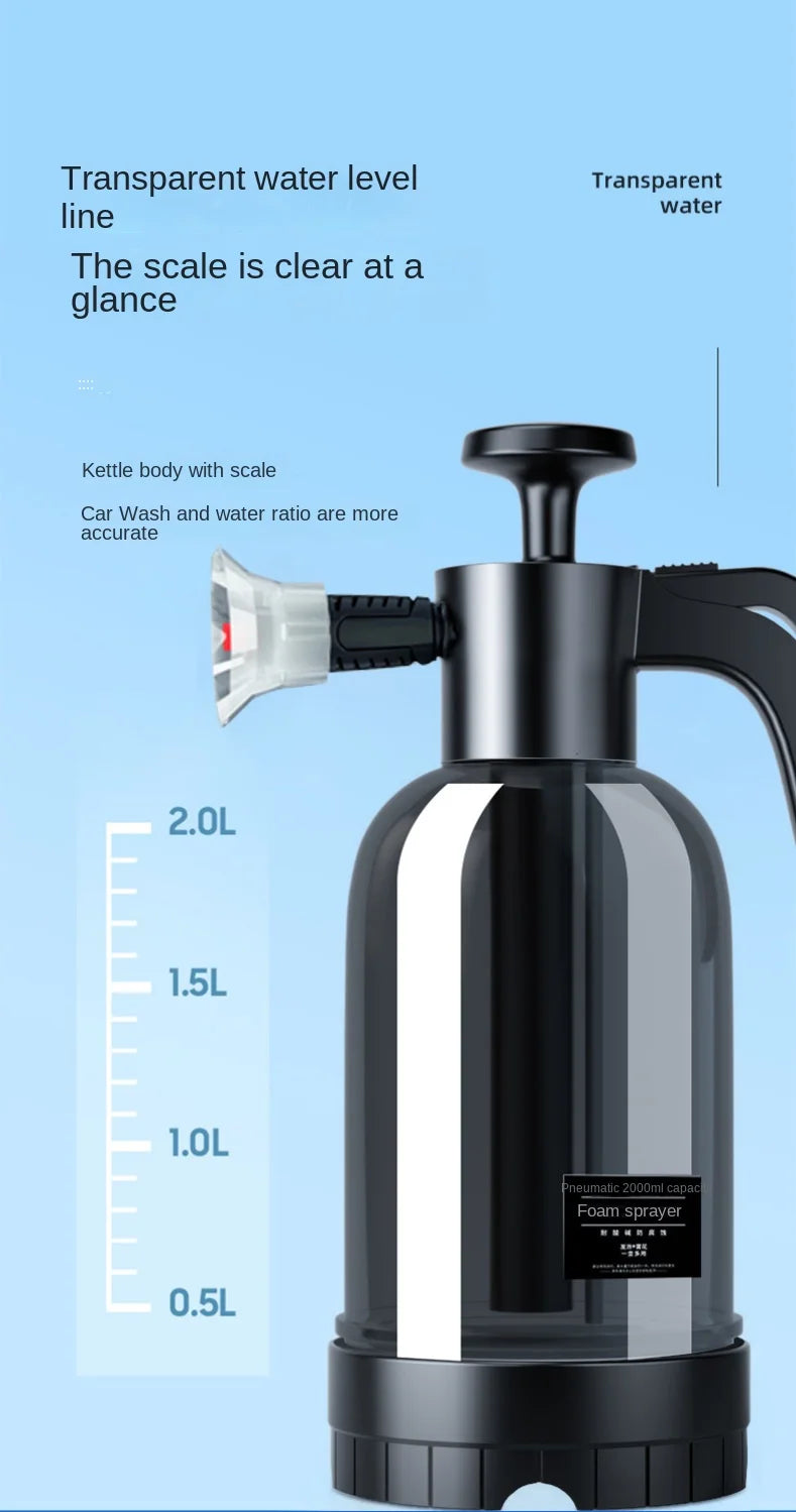 Pulverizador de espuma manual de 2L com 3 tipos de bicos, canhão de espuma pneumático manual, spray de espuma em neve para lavagem de carros, limpeza de janelas de carro