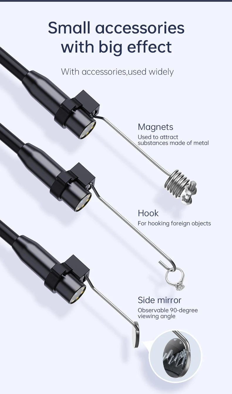 Câmera de inspeção endoscópica de drenagem de esgoto automotivo de 8 mm 1080p com tela para carros, à prova d'água industrial
