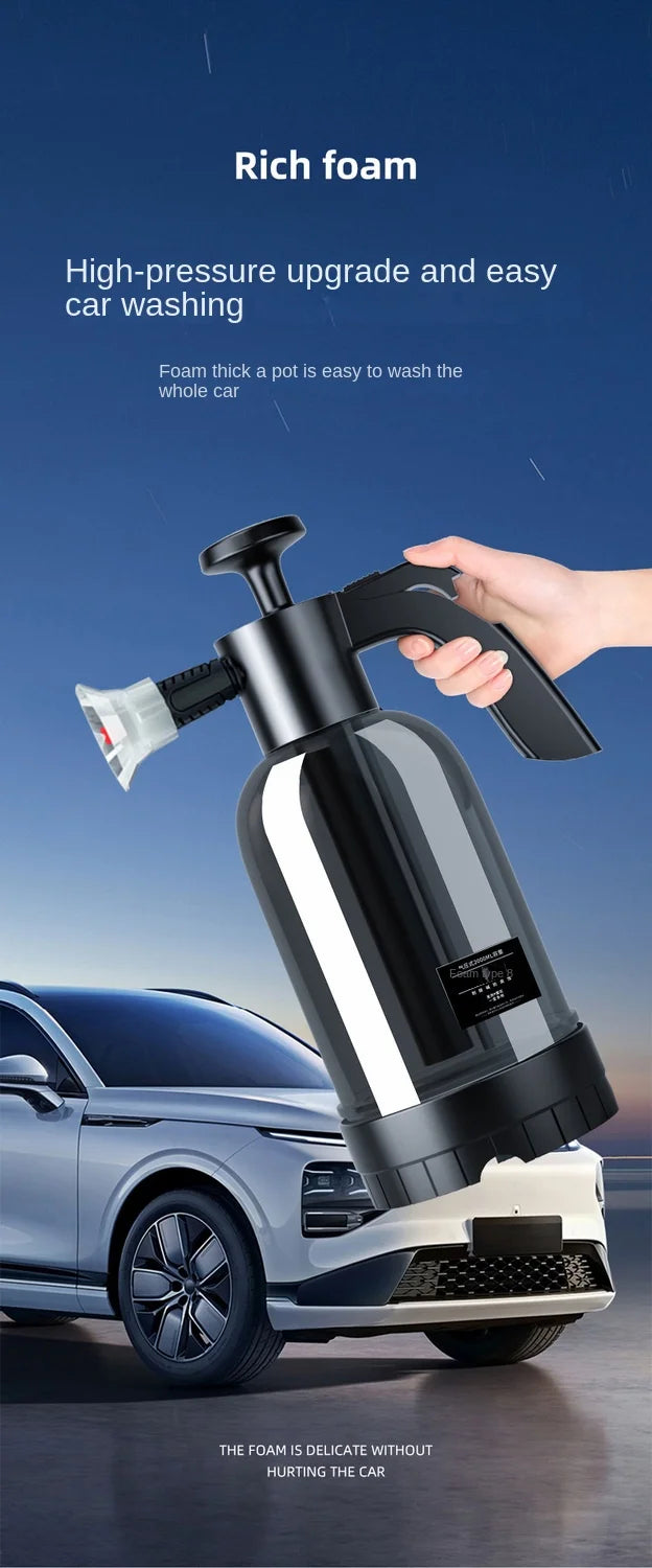 Pulverizador de espuma manual de 2L com 3 tipos de bicos, canhão de espuma pneumático manual, spray de espuma em neve para lavagem de carros, limpeza de janelas de carro