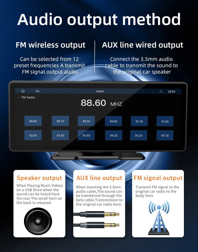 BQCC Universal 10,26” Tela Car Radio Multimídia WIFI Video Player Tela Carplay Sem Fio para Apple ou Android