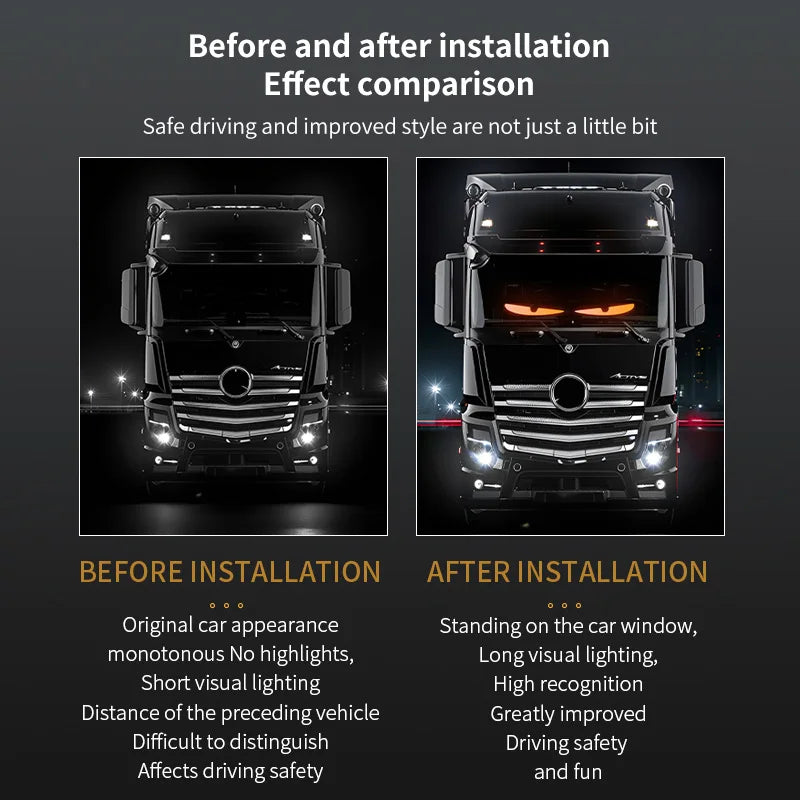 Painel de luz LED Devil Eye para caminhão, carro, controle remoto, iluminação dobrável e suave, rolagem para para-brisa, 12V 24V