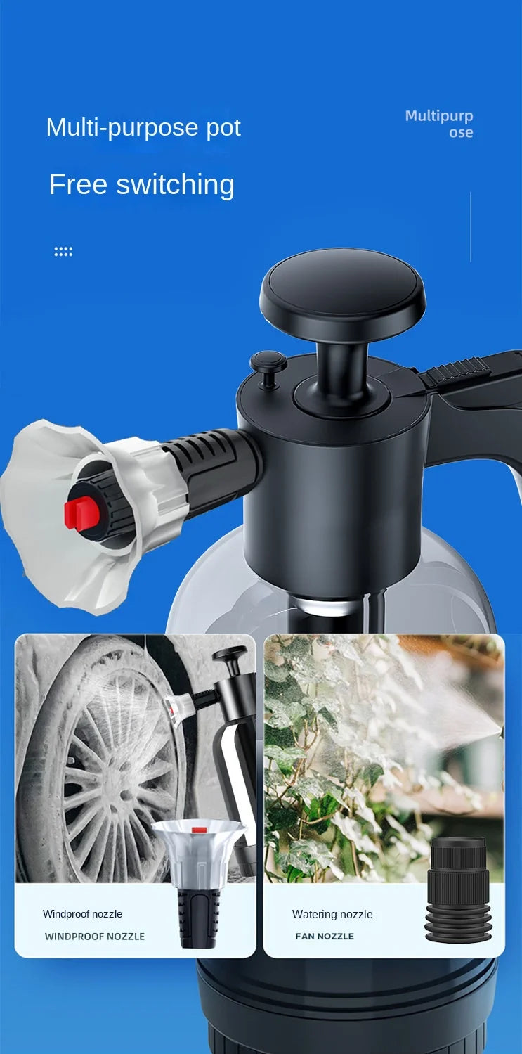 Pulverizador de espuma manual de 2L com 3 tipos de bicos, canhão de espuma pneumático manual, spray de espuma em neve para lavagem de carros, limpeza de janelas de carro