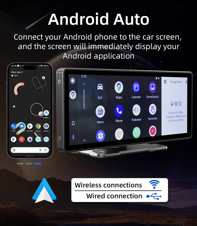 BQCC Universal 10,26” Tela Car Radio Multimídia WIFI Video Player Tela Carplay Sem Fio para Apple ou Android