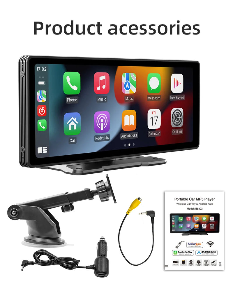 BQCC Universal 10,26” Tela Car Radio Multimídia WIFI Video Player Tela Carplay Sem Fio para Apple ou Android