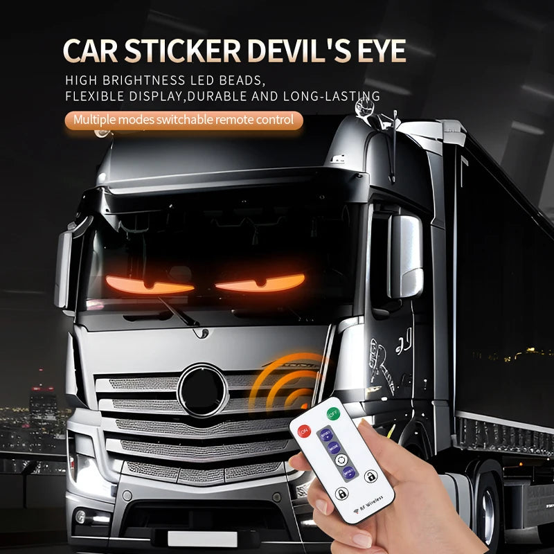 Painel de luz LED Devil Eye para caminhão, carro, controle remoto, iluminação dobrável e suave, rolagem para para-brisa, 12V 24V