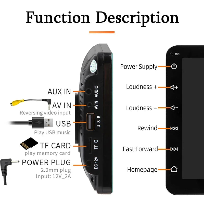 Hippcron Rádio automotivo de 7 polegadas Multimídia Player de vídeo Sem fio Carplay e Android Auto sem fio Portátil Universal Tela sensível ao toque