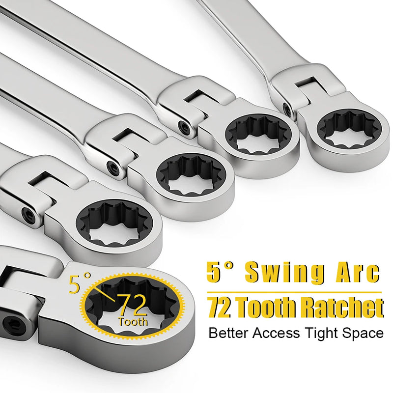 Conjunto de chaves de catraca combinadas, chave de catraca de cabeça flexível métrica de 6 a 23 mm, chave de aço cromo vanádio com bolsa